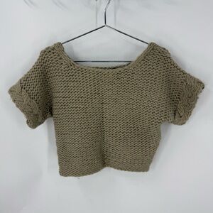Kenji Wool blend cropped Chunky Knit Short Sleeve Sweater  M